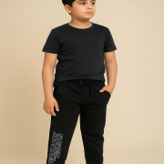 Kids Black “System Activated” Jogger Pants – Soft Fleece, Cuffed Fit